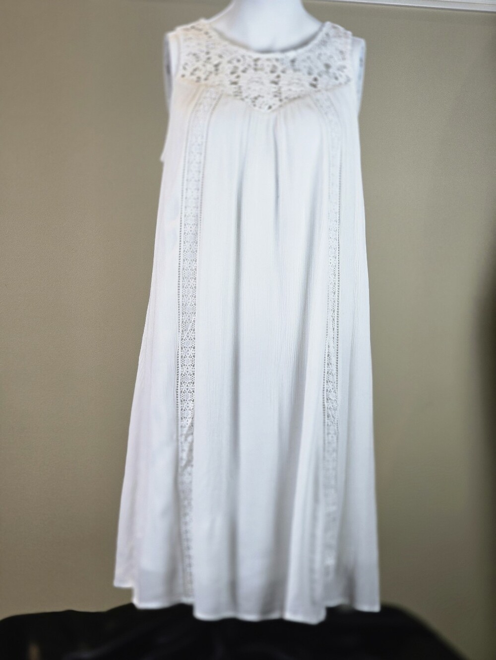 Sz Large White Crochet Lace Tank Swing Dress - Boho Midi